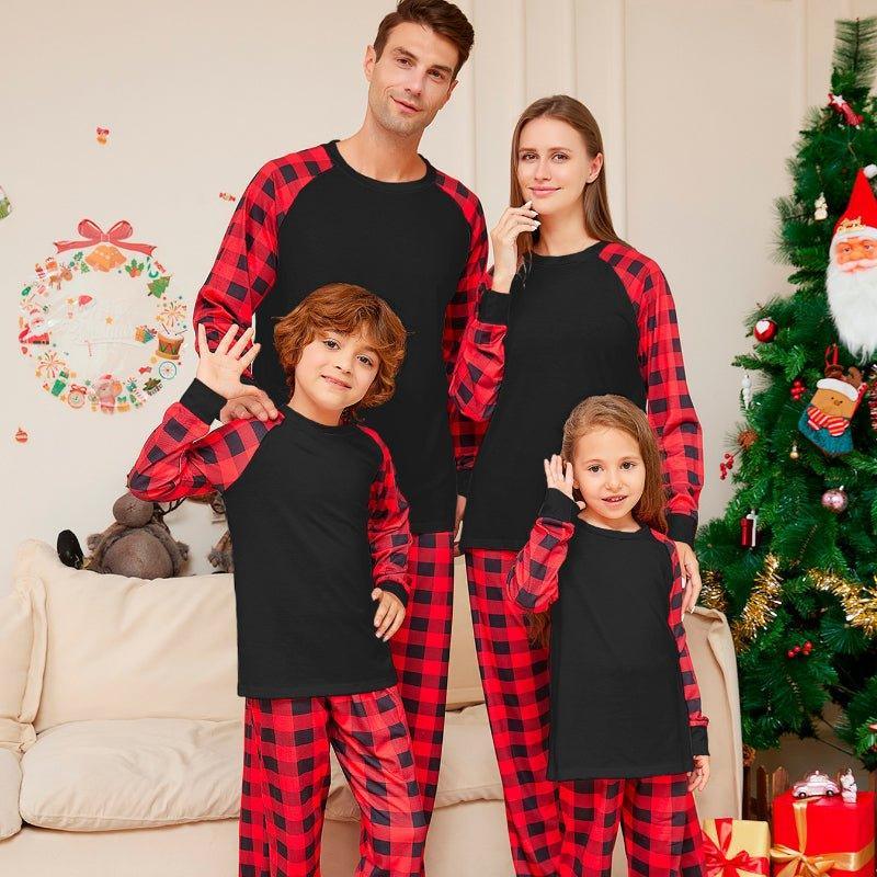 2024 New Christmas Plaid Family Matching Pajamas | Stylish Black & Red Plaid Holiday Loungewear Set - Coscosmos