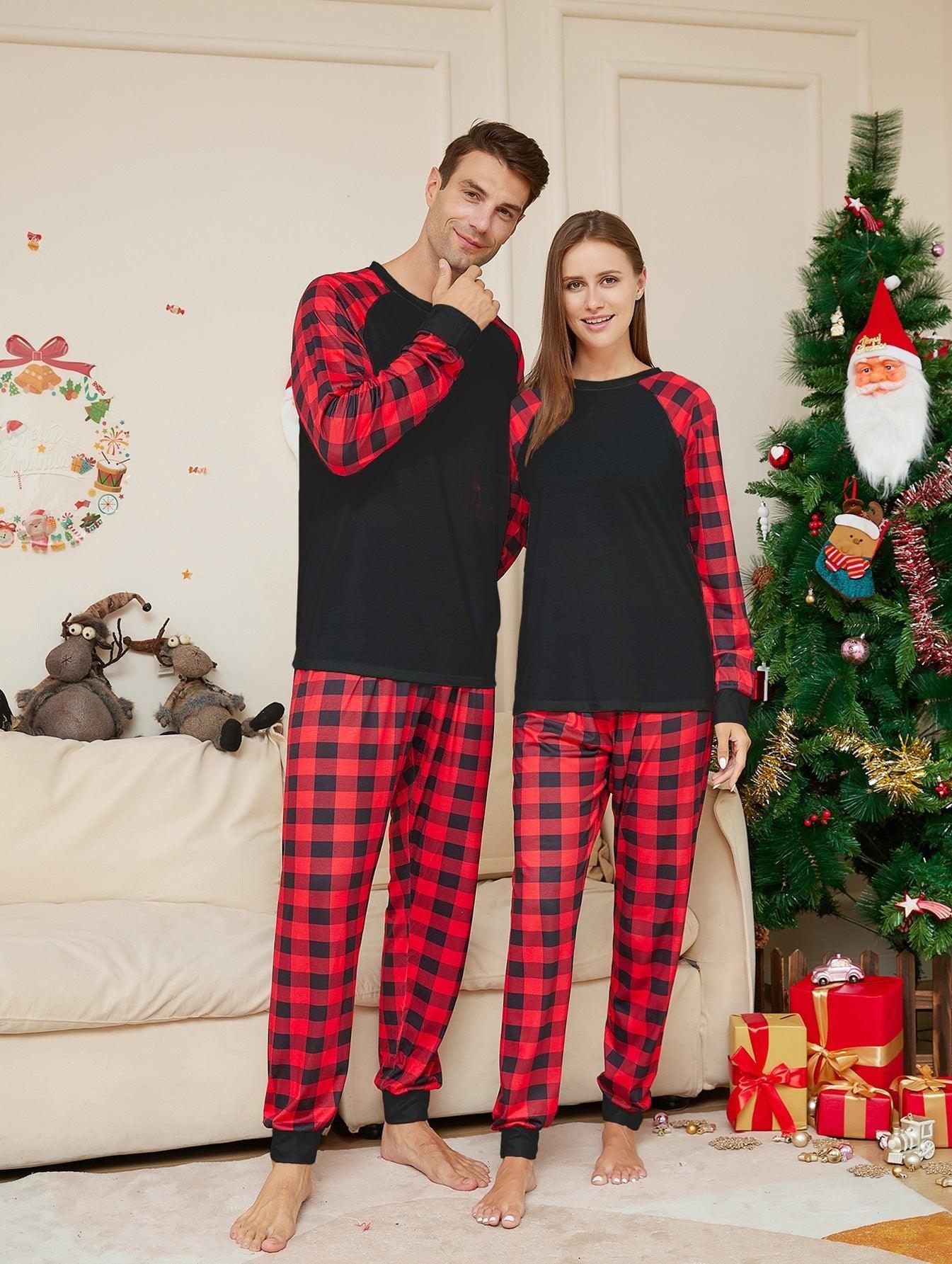 2024 New Christmas Plaid Family Matching Pajamas | Stylish Black & Red Plaid Holiday Loungewear Set - Coscosmos