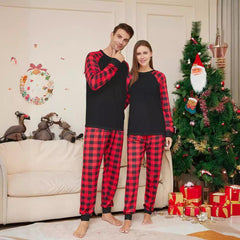 2024 New Christmas Plaid Family Matching Pajamas | Stylish Black & Red Plaid Holiday Loungewear Set - Coscosmos