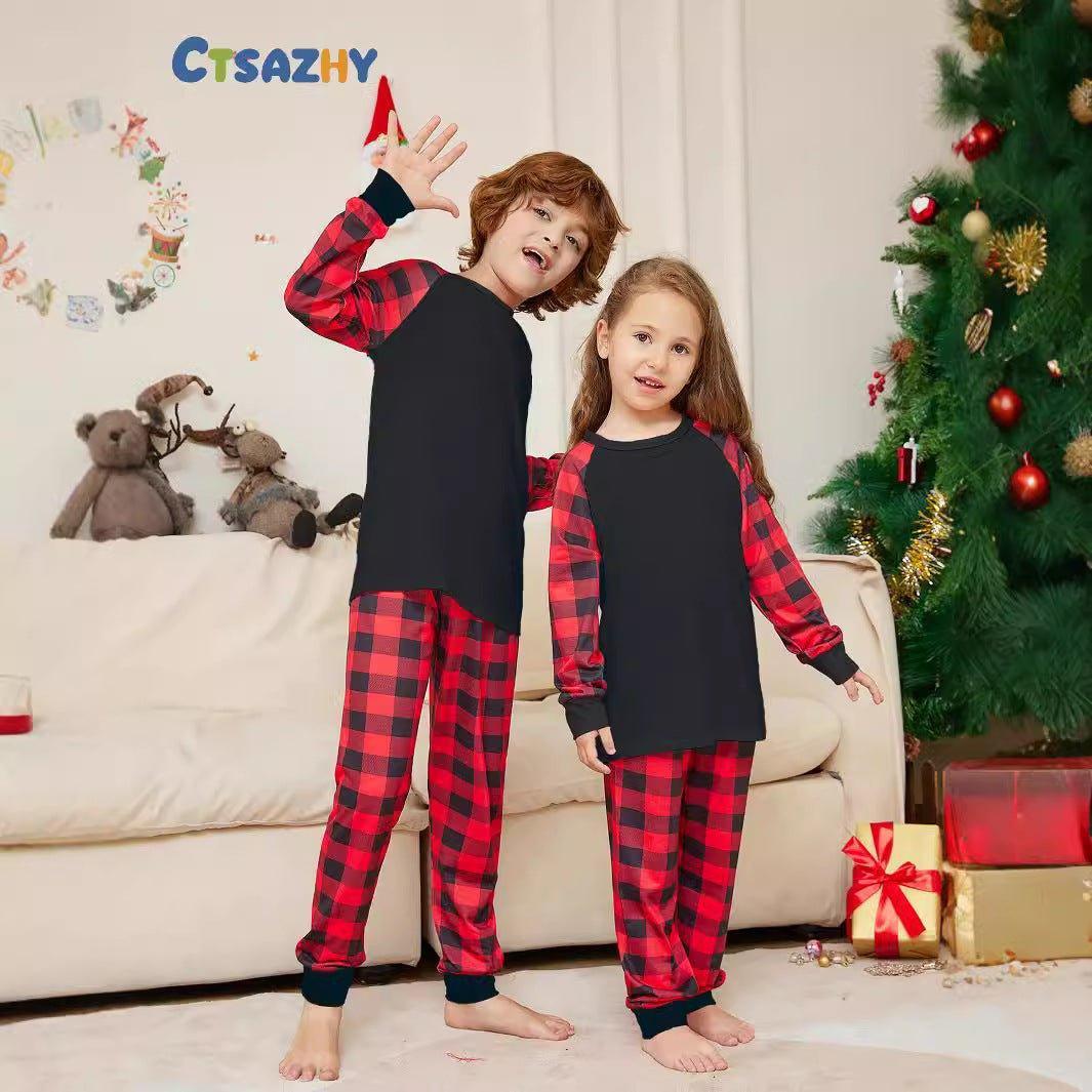 2024 New Christmas Plaid Family Matching Pajamas | Stylish Black & Red Plaid Holiday Loungewear Set - Coscosmos