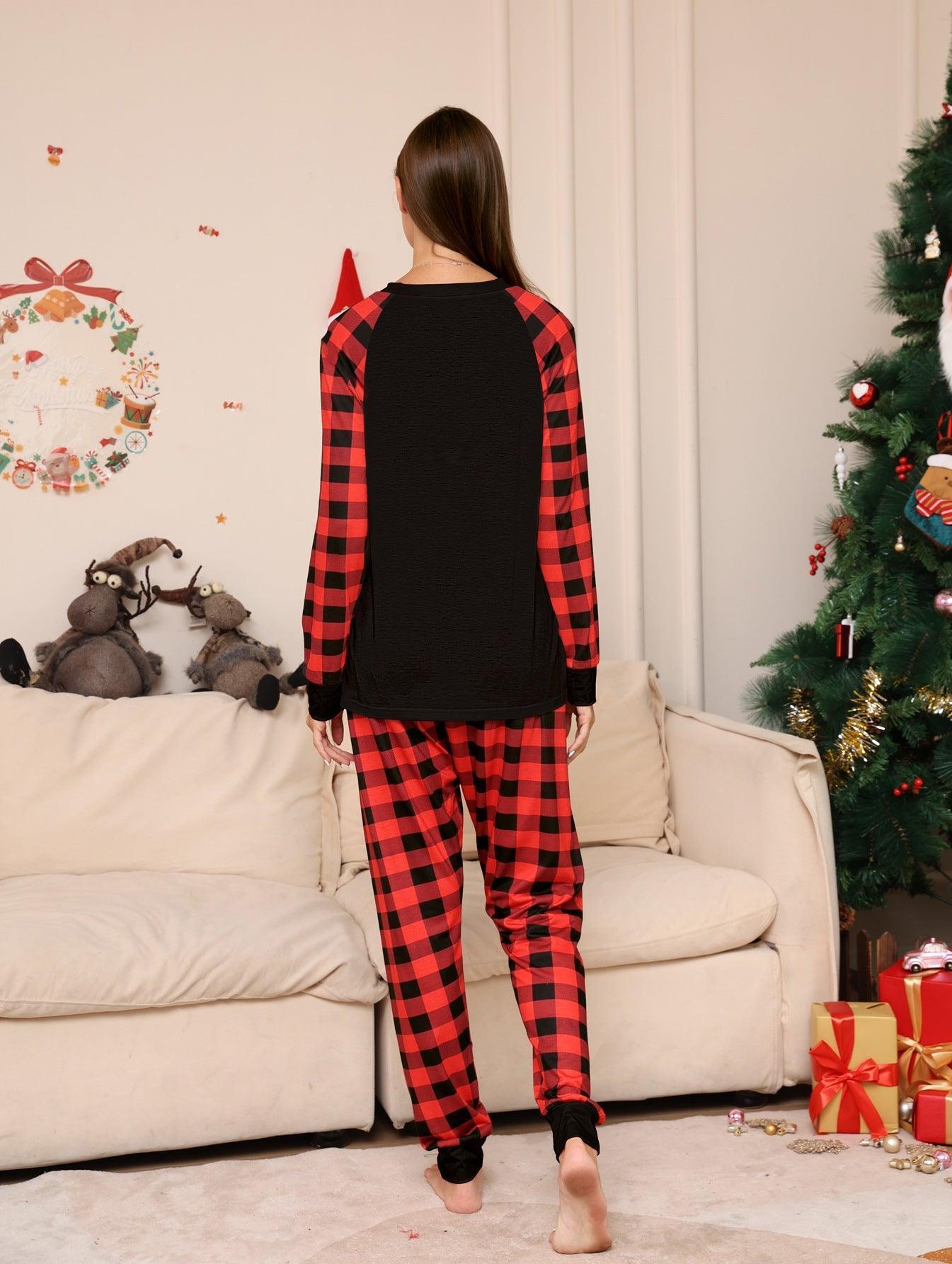 2024 New Christmas Plaid Family Matching Pajamas | Stylish Black & Red Plaid Holiday Loungewear Set - Coscosmos