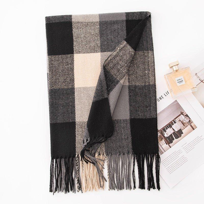 2024 New Women's Plaid Scarf | Sweet Style Korean Fashion Fall Winter Faux Cashmere Shawl | Warm and Cozy for Holiday Season - Coscosmos