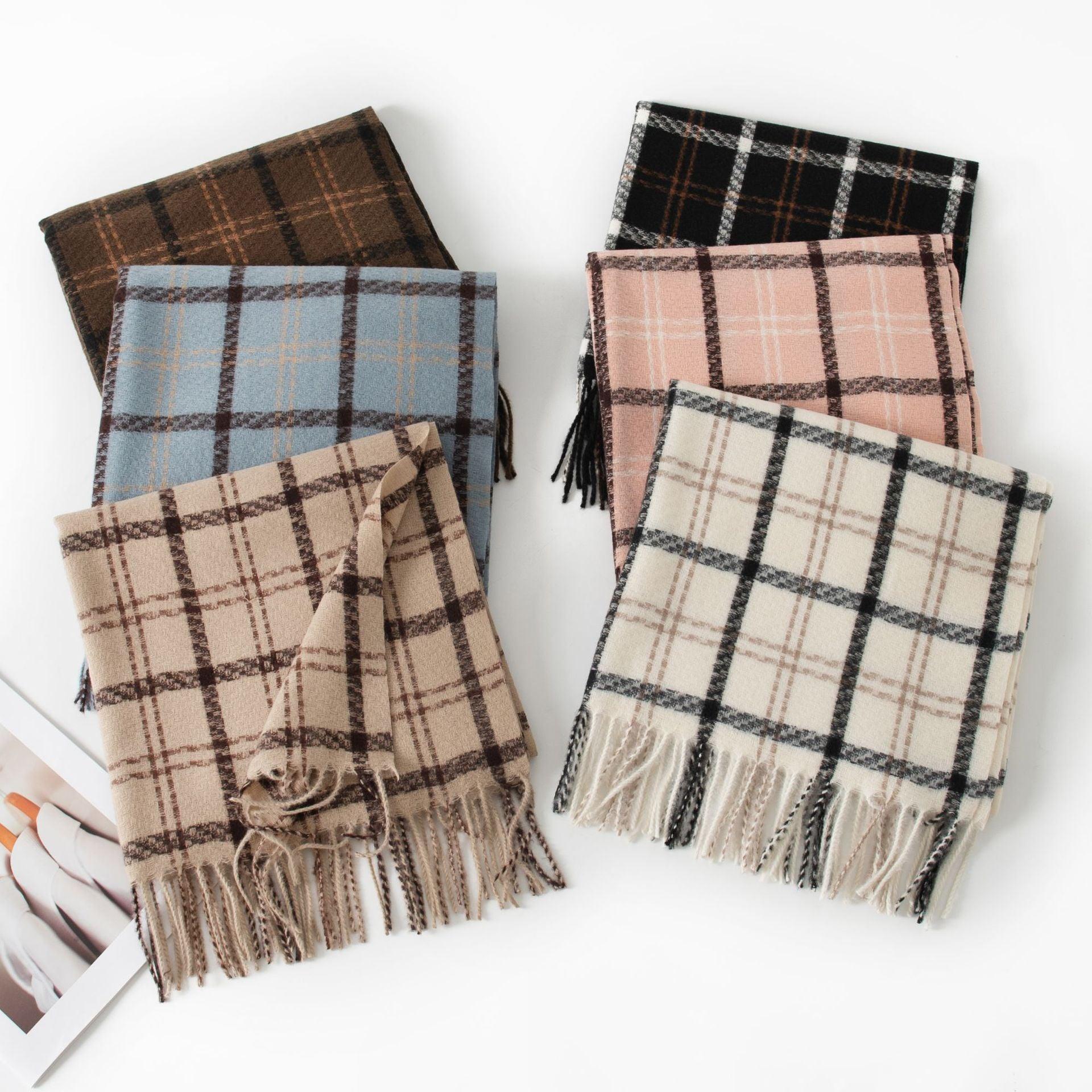 2024 New Women's Plaid Scarf | Sweet Style Korean Fashion Fall Winter Faux Cashmere Shawl | Warm and Cozy for Holiday Season - Coscosmos