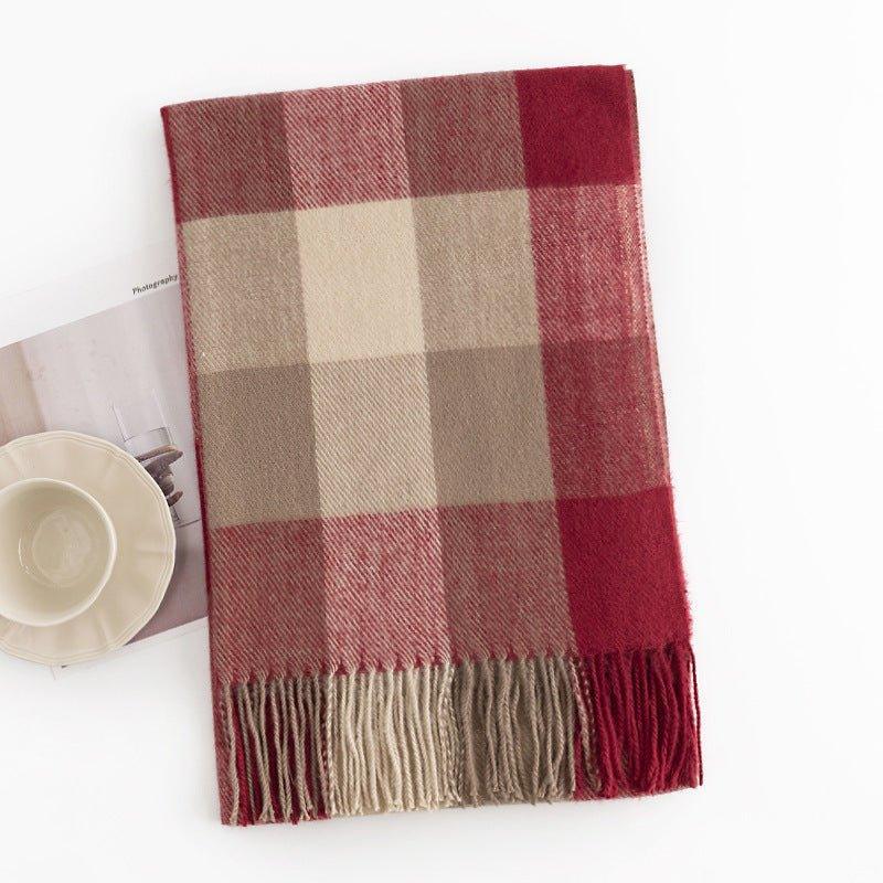 2024 New Women's Plaid Scarf | Sweet Style Korean Fashion Fall Winter Faux Cashmere Shawl | Warm and Cozy for Holiday Season - Coscosmos