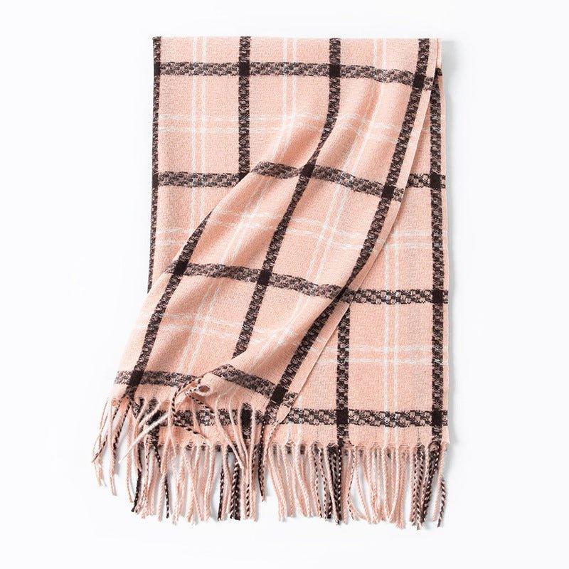 2024 New Women's Plaid Scarf | Sweet Style Korean Fashion Fall Winter Faux Cashmere Shawl | Warm and Cozy for Holiday Season - Coscosmos