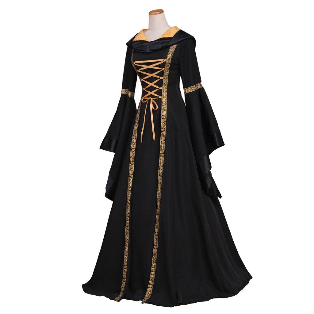 Women's Renaissance Medieval Gothic Long Black Hooded Dress for Halloween Ball Gowns Costumes - Custom Made