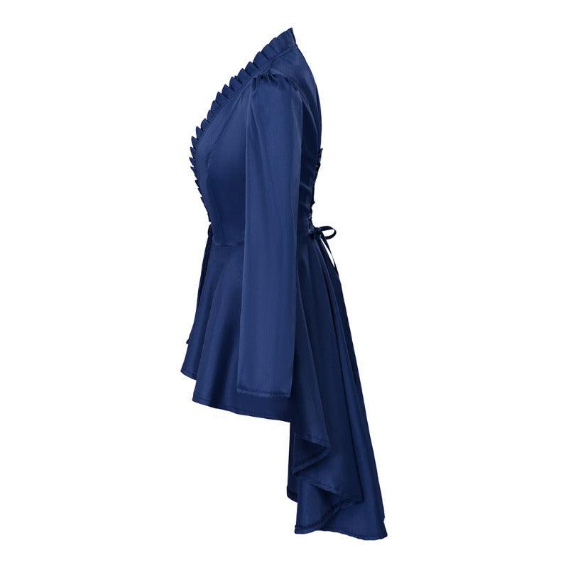 Vintage Gothic High-Low Cocktail Dress – Women's Medieval Cosplay Long Sleeve Bodycon Costume