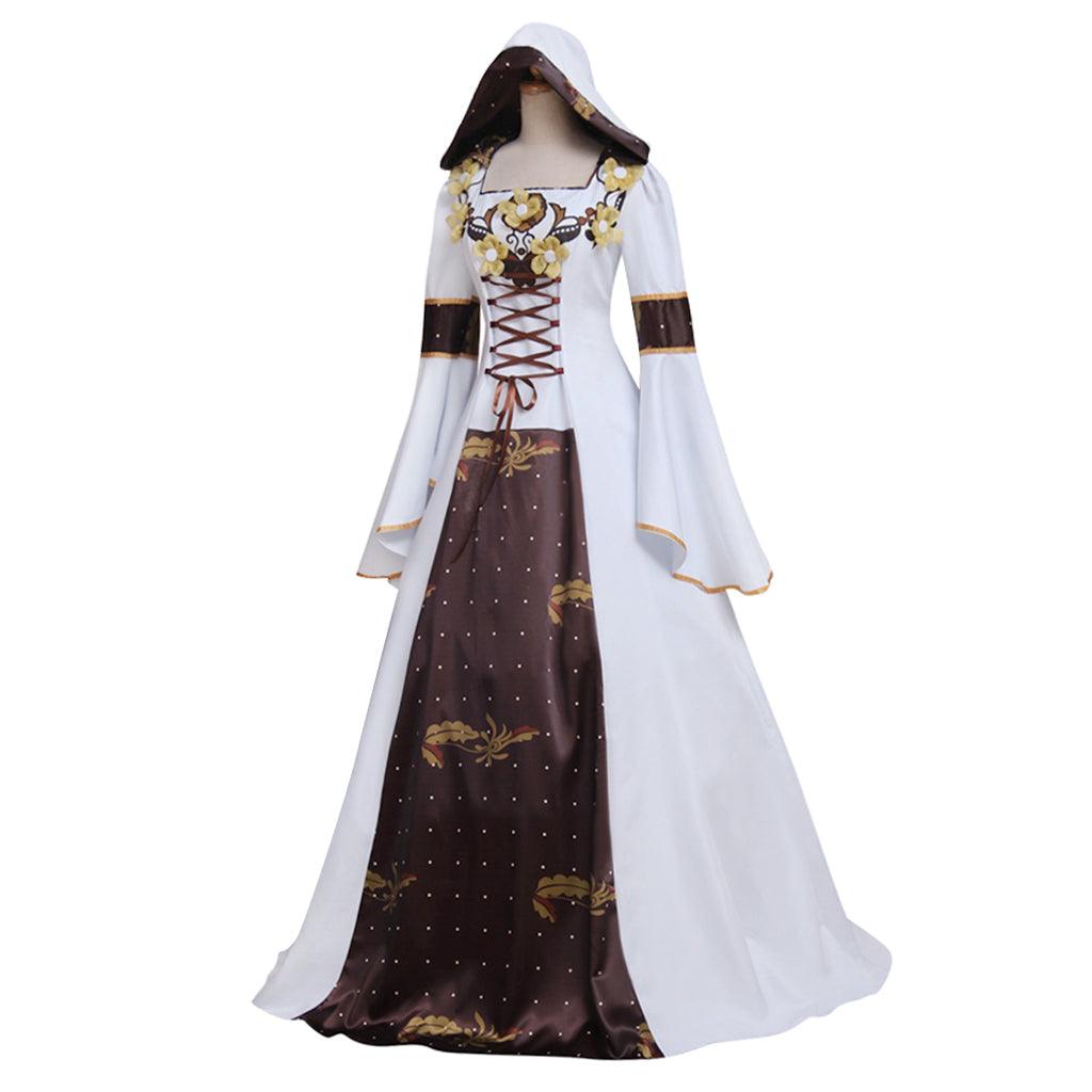 Medieval Victorian Renaissance Gothic Wedding Dress Hooded Flora Flower Laceup Dress