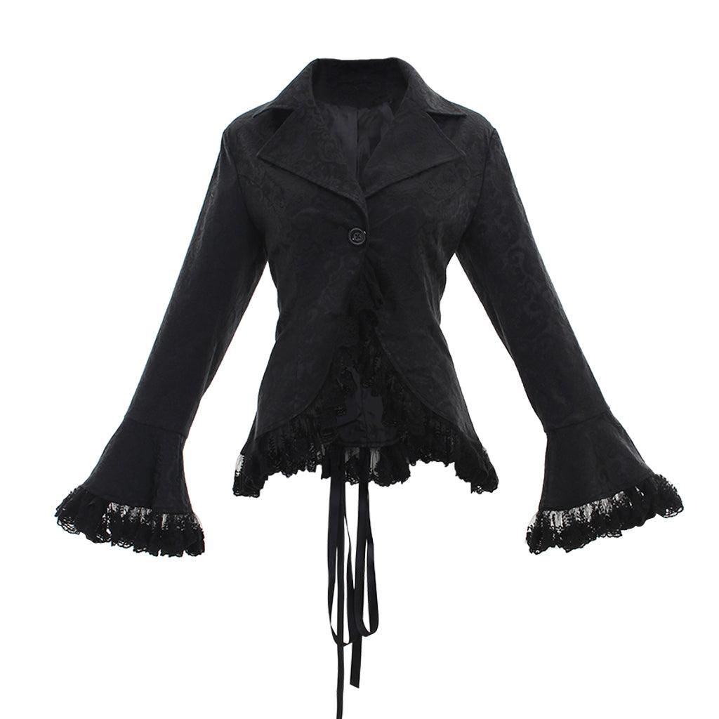 Victorian Renaissance Retro Coat Ladies Lace Jacket Steampunk Stand Collar Medieval Noble Princess Countess Cardigan Black