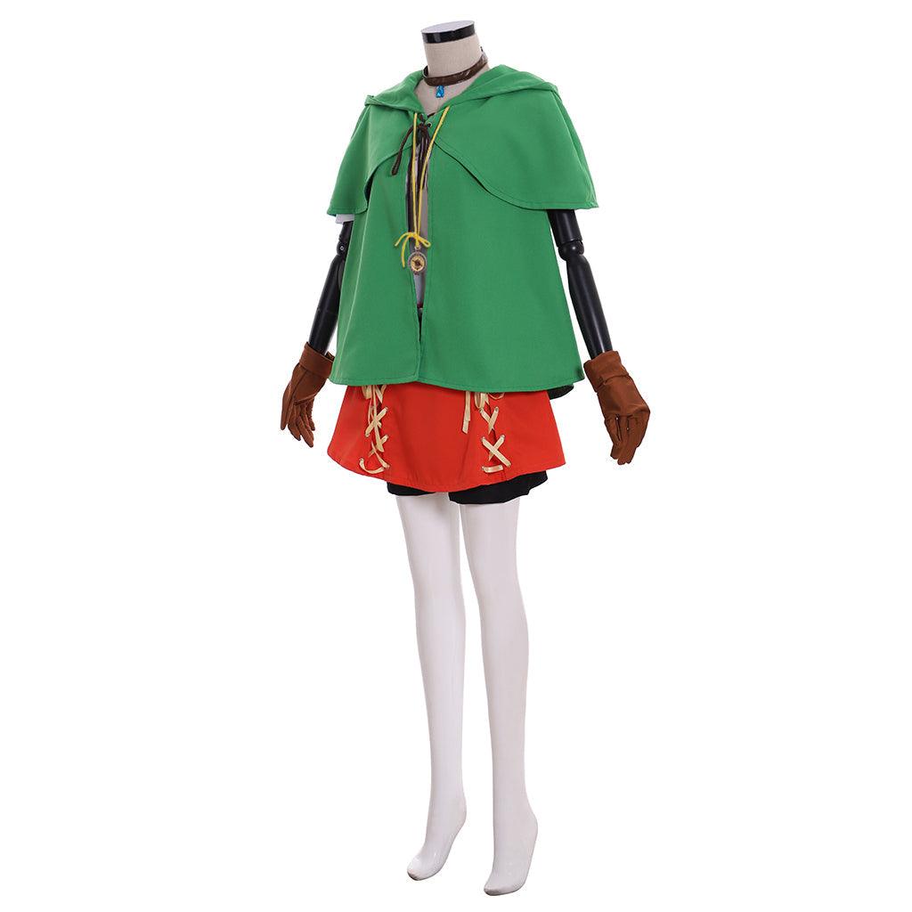 Linkle Cosplay Elf Costume Full Set with Green Cloak, Shirt, Pants, and Skirt