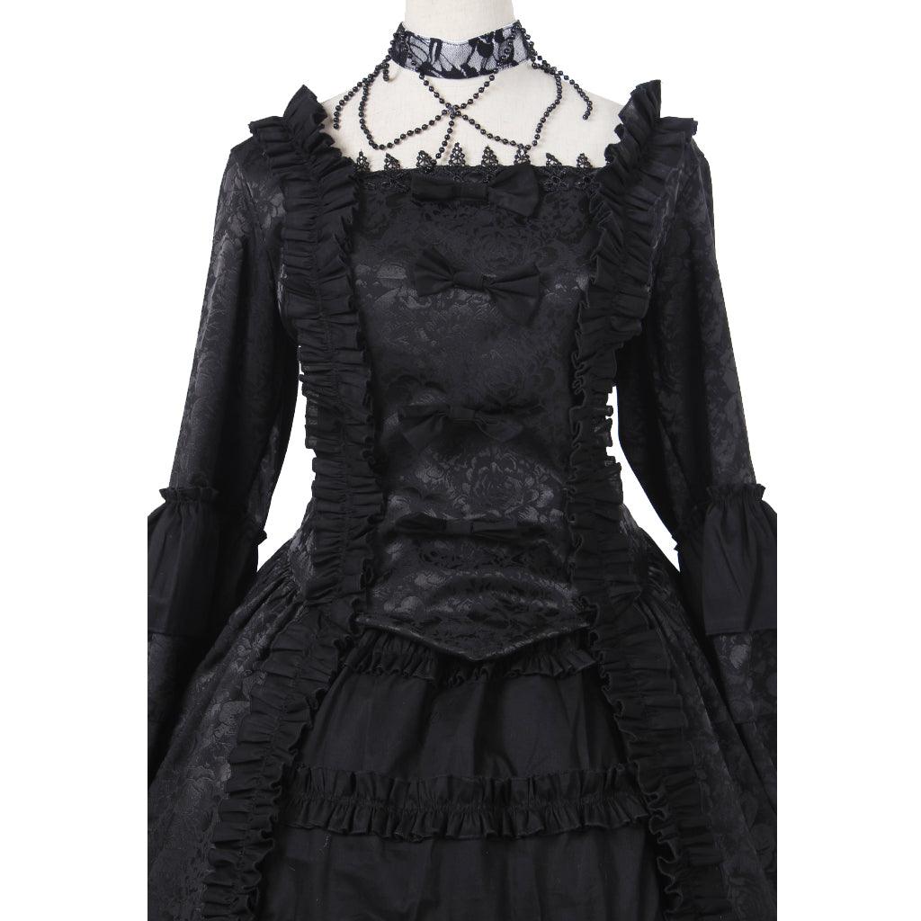 Strawberry Lolita Victorian Dress - Gothic Court-Inspired Square Neck Black Lolita Dress for Cosplay & Events