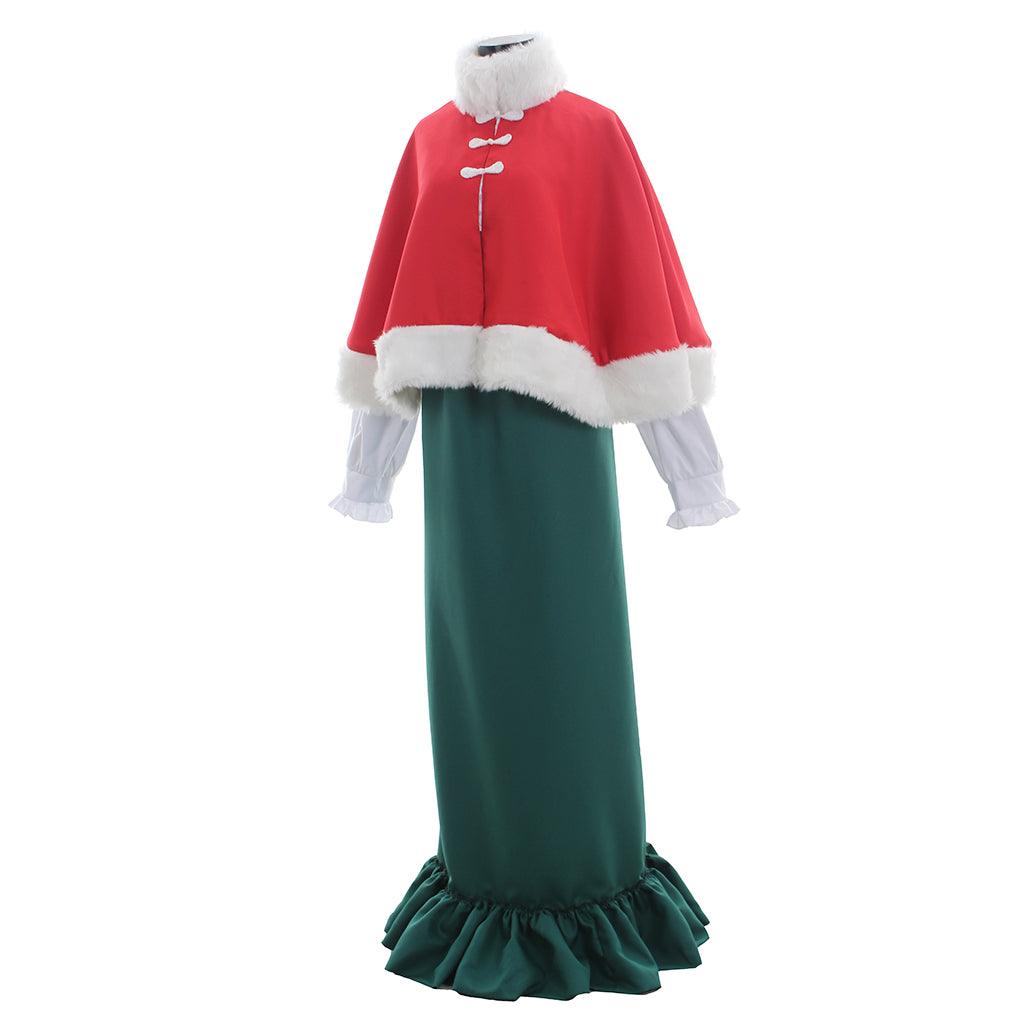 Vintage Medieval Victorian Red & Green Top Dress Hat Cosplay Costume Adult Halloween Christmas Color