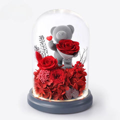 Forever Love Eternal Flower Gift - Romantic Rose Bouquet in Box with Adorable Bear and Bunny for Girlfriend