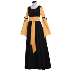 Black and Orange Medieval Dress Renaissance Victorian Gothic Dress for Adult Women Fantasy Halloween Party Costumes