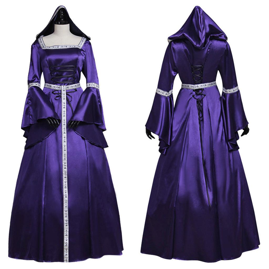 Medieval Vintage Southern Dress Halloween Women's Cosplay Court Noble Robe Ancient Bell Sleeve Princess Costume Hooded Dress