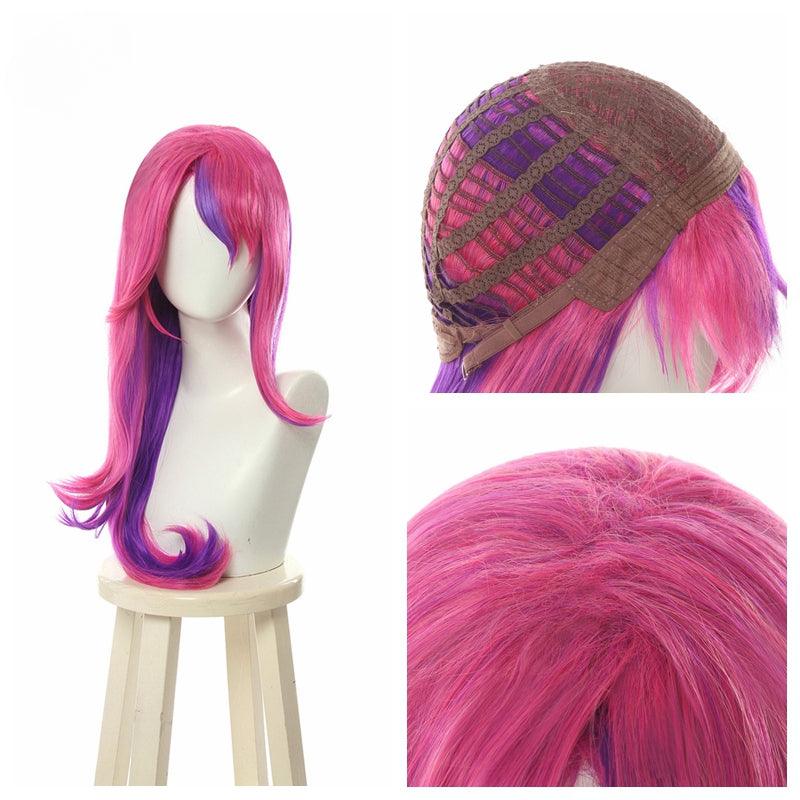 LOL Star Guardian Xayah Cosplay Wig The Rebel Wigs 65cm Long Pink Purple Wig with Ears Heat Resistant Synthetic Hair