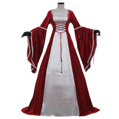 Renaissance Queen Cosplay Irish Deluxe Velvet Dress Victorian Medieval Long Dress Retro Fancy Gown Halloween Costume - Red