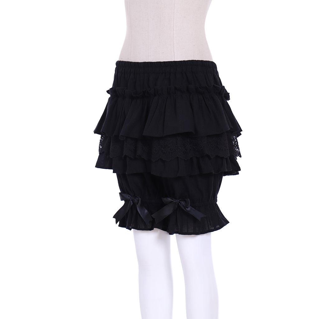 Women's Pantaloons with Short Ruffles, Lace Trim, Mid-Waist Bowknot Beaded Bloomers Shorts