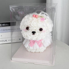 Valentine's Day PE Rose Bear Gift Set with Eternal Foam Rose, Lights, and Elegant Wedding Dress Design