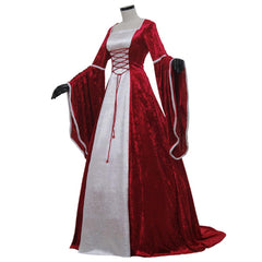 Renaissance Queen Cosplay Irish Deluxe Velvet Dress Victorian Medieval Long Dress Retro Fancy Gown Halloween Costume - Red