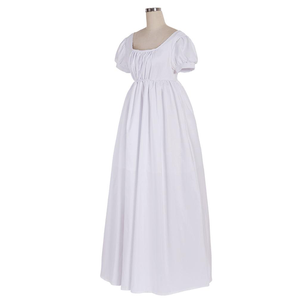 Simple White Regency Dress Lady Regency Ball Dress High Waistline Tea Gown Dress Custom Made Medieval Ball Gown Dress