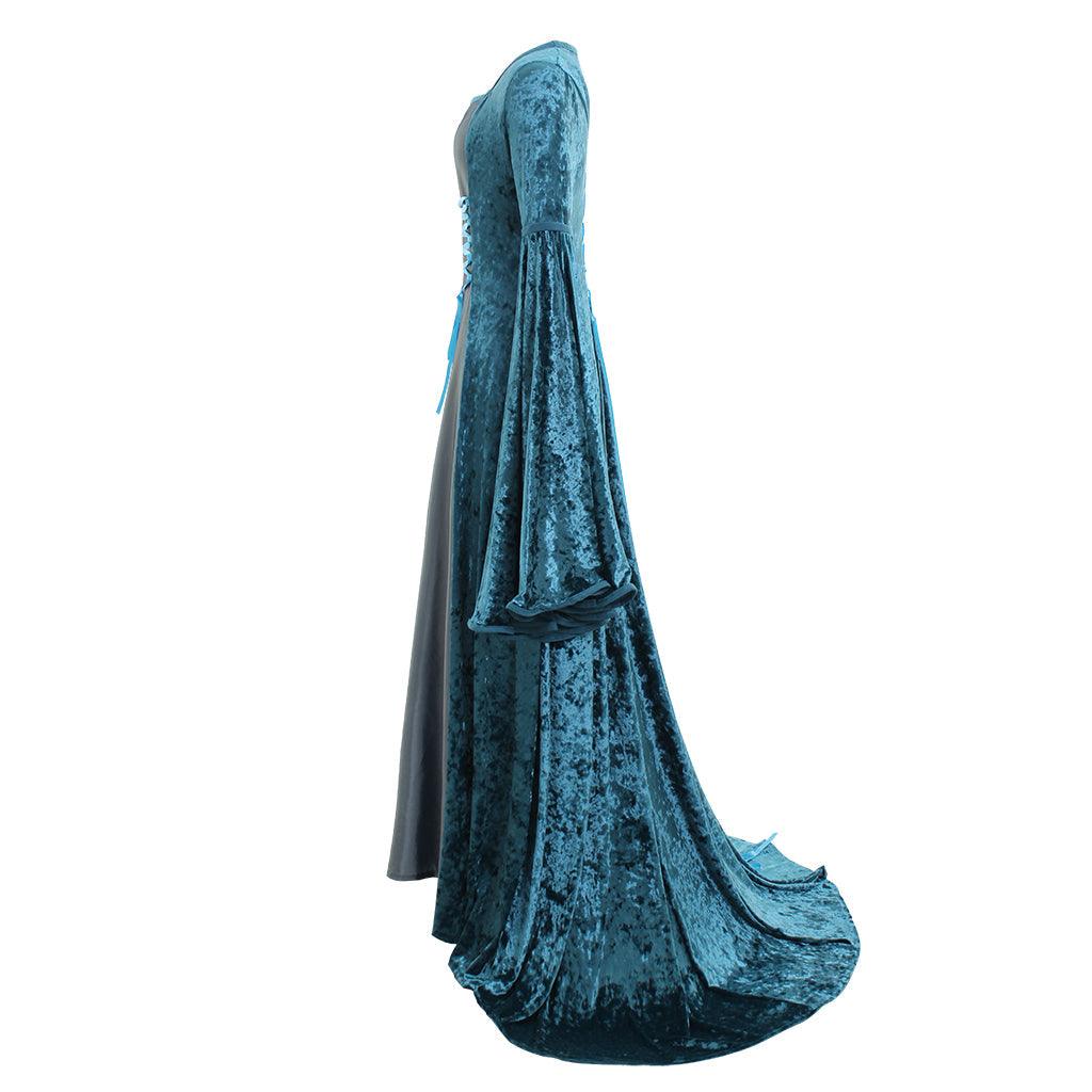 Lady's Medieval Renaissance Historic Blue Dress Inspiration Maiden Velvet Ball Gown Costume Victorian Dress