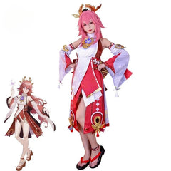 Genshin Impact Yae Miko Cosplay Costume Yae Guuji Cosplay Costume Women Dress Outfits Halloween Full Set with Headwear