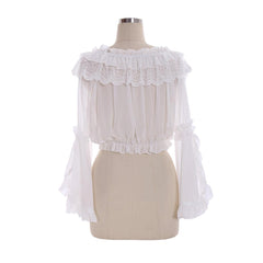 Lolita Strapless Shirt Blouse Chiffon Trumpet Sleeves for Women Girls