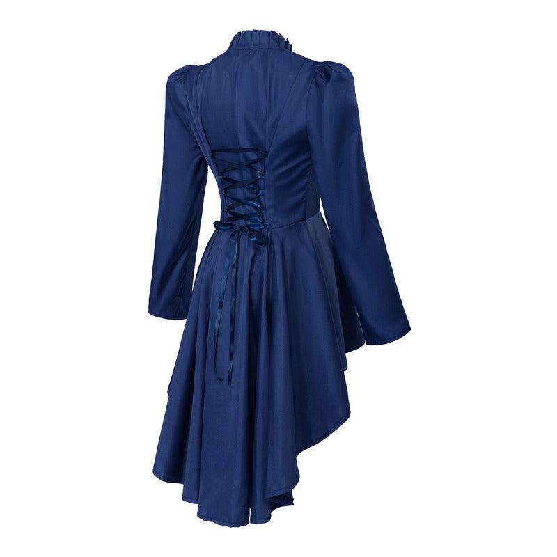 Vintage Gothic High-Low Cocktail Dress – Women's Medieval Cosplay Long Sleeve Bodycon Costume