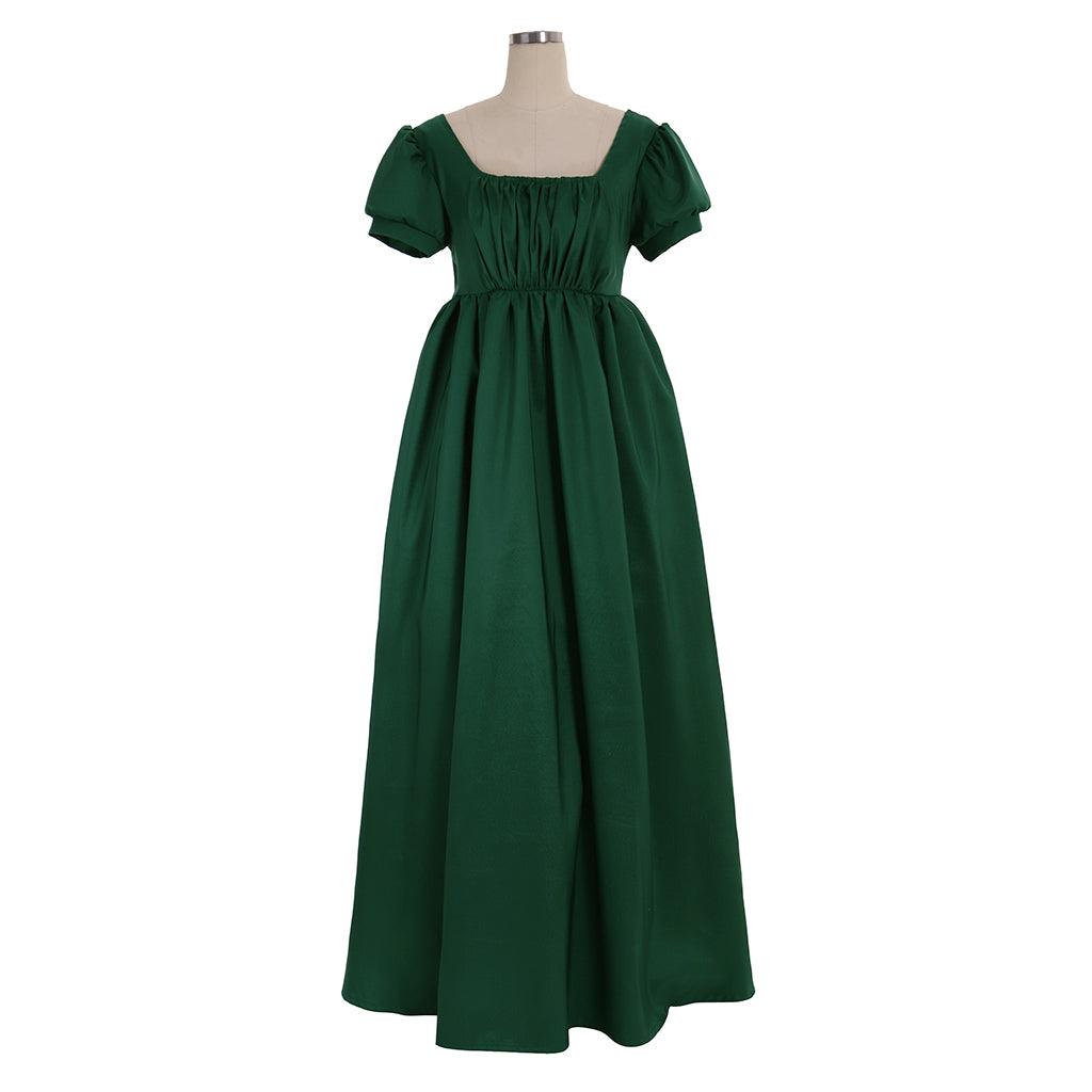 Simple Green Regency Dress Lady Regency Ball Dress High Waistline Tea Gown Dress Custom Made Medieval Ball Gown Dress