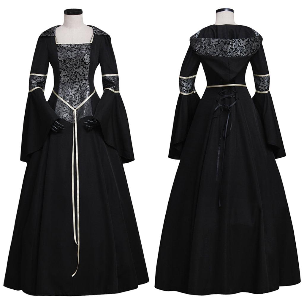 Women's Black Medieval Renaissance Victorian Dresses Costumes Ball Gown Dress