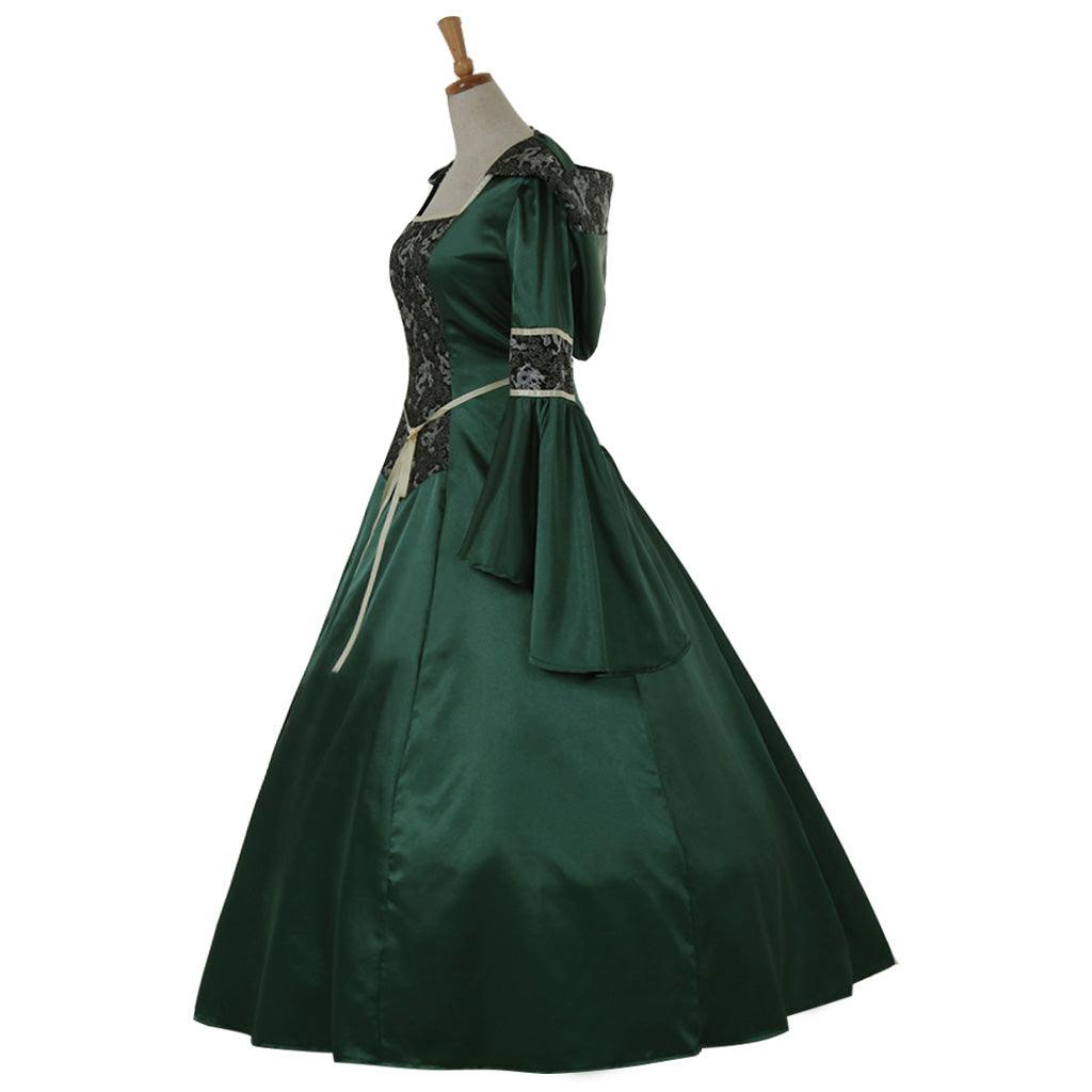 Medieval Elegant Long Sleeve Victorian Aristocrat Ball Gown Dress Deep Green Wedding Carnaval Party Fancy Dress Custom Made