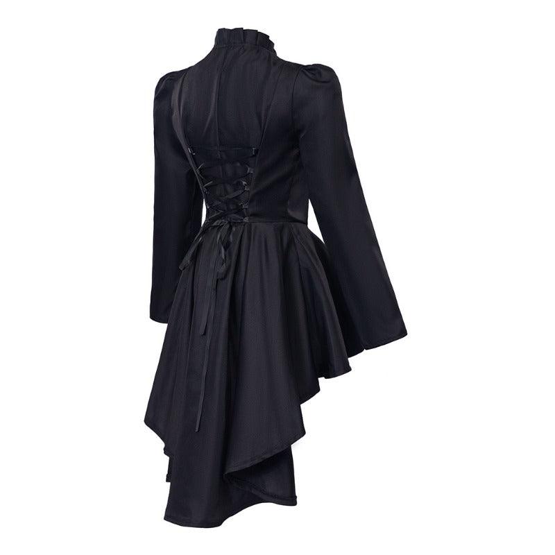 Vintage Gothic High-Low Cocktail Dress – Women's Medieval Cosplay Long Sleeve Bodycon Costume