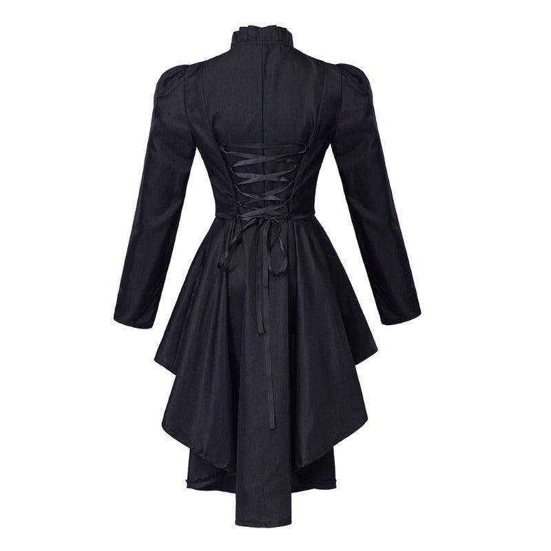 Vintage Gothic High-Low Cocktail Dress – Women's Medieval Cosplay Long Sleeve Bodycon Costume