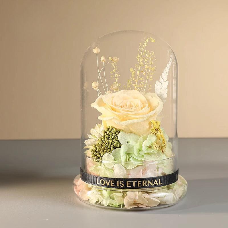 Pure Love Eternal Preserved Rose Glass Dome Gift Box - Blue Enchanted Rose Bouquet for Weddings, Birthdays Size12*17CM