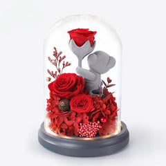 Forever Love Eternal Flower Gift - Romantic Rose Bouquet in Box with Adorable Bear and Bunny for Girlfriend