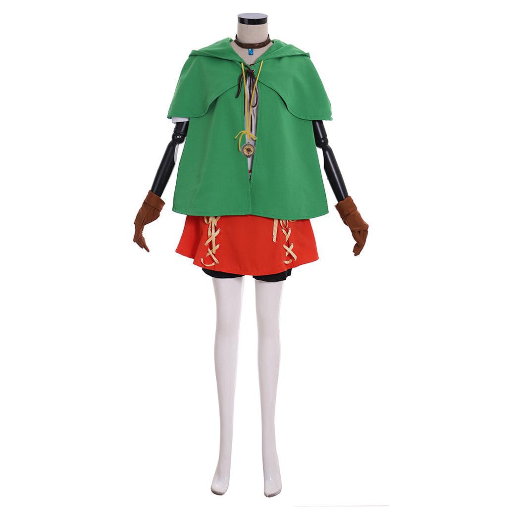 Linkle Cosplay Elf Costume Full Set with Green Cloak, Shirt, Pants, and Skirt