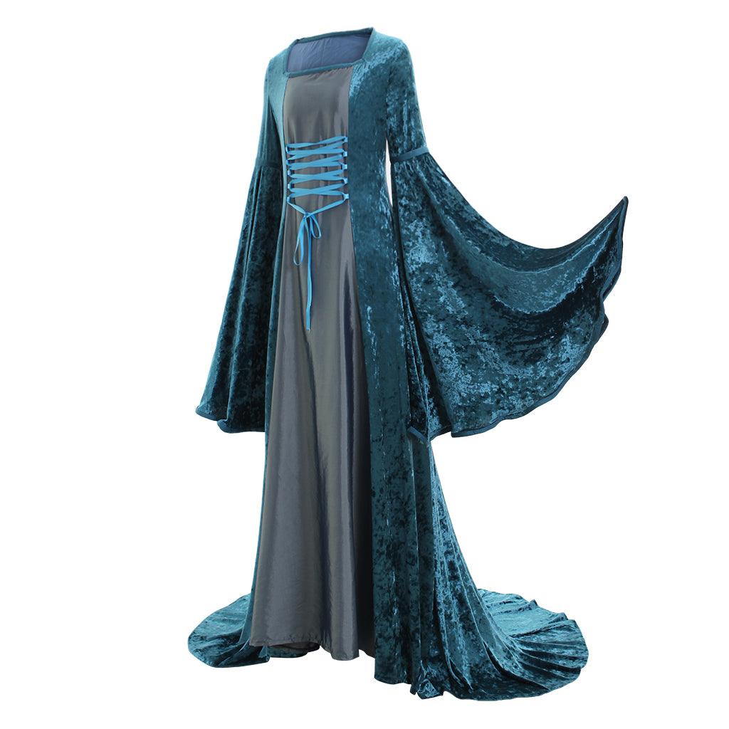 Lady's Medieval Renaissance Historic Blue Dress Inspiration Maiden Velvet Ball Gown Costume Victorian Dress