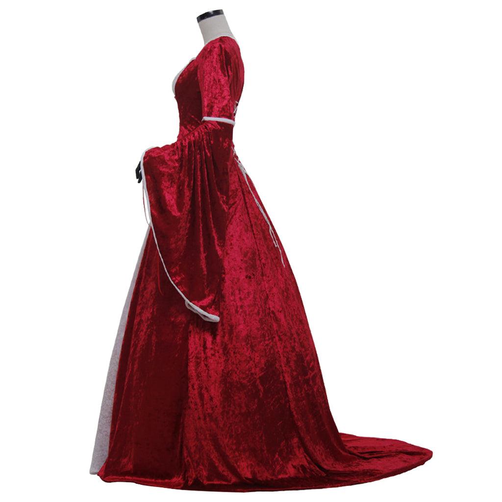 Renaissance Queen Cosplay Irish Deluxe Velvet Dress Victorian Medieval Long Dress Retro Fancy Gown Halloween Costume - Red