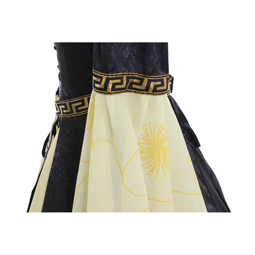 Yellow Black Hooded Medieval Dress with Belt - Women's Stage Musical Vintage Maxi Dresses Party Halloween Outfit