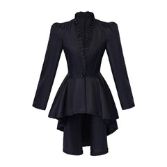 Vintage Gothic High-Low Cocktail Dress – Women's Medieval Cosplay Long Sleeve Bodycon Costume