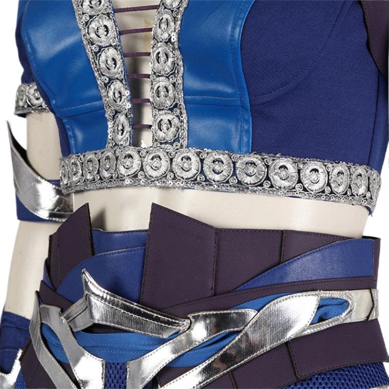 Mortal Kombat Kitana Costume Sexy Blue Top Pants Mask Accessories Halloween Outfit