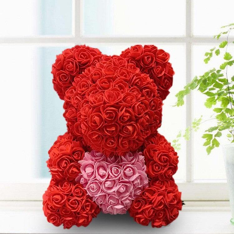 Valentine's Day PE Rose Bear Gift Set with Eternal Foam Rose, Lights, and Elegant Wedding Dress Design