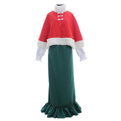 Vintage Medieval Victorian Red & Green Top Dress Hat Cosplay Costume Adult Halloween Christmas Color