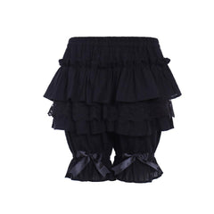 Women's Pantaloons with Short Ruffles, Lace Trim, Mid-Waist Bowknot Beaded Bloomers Shorts