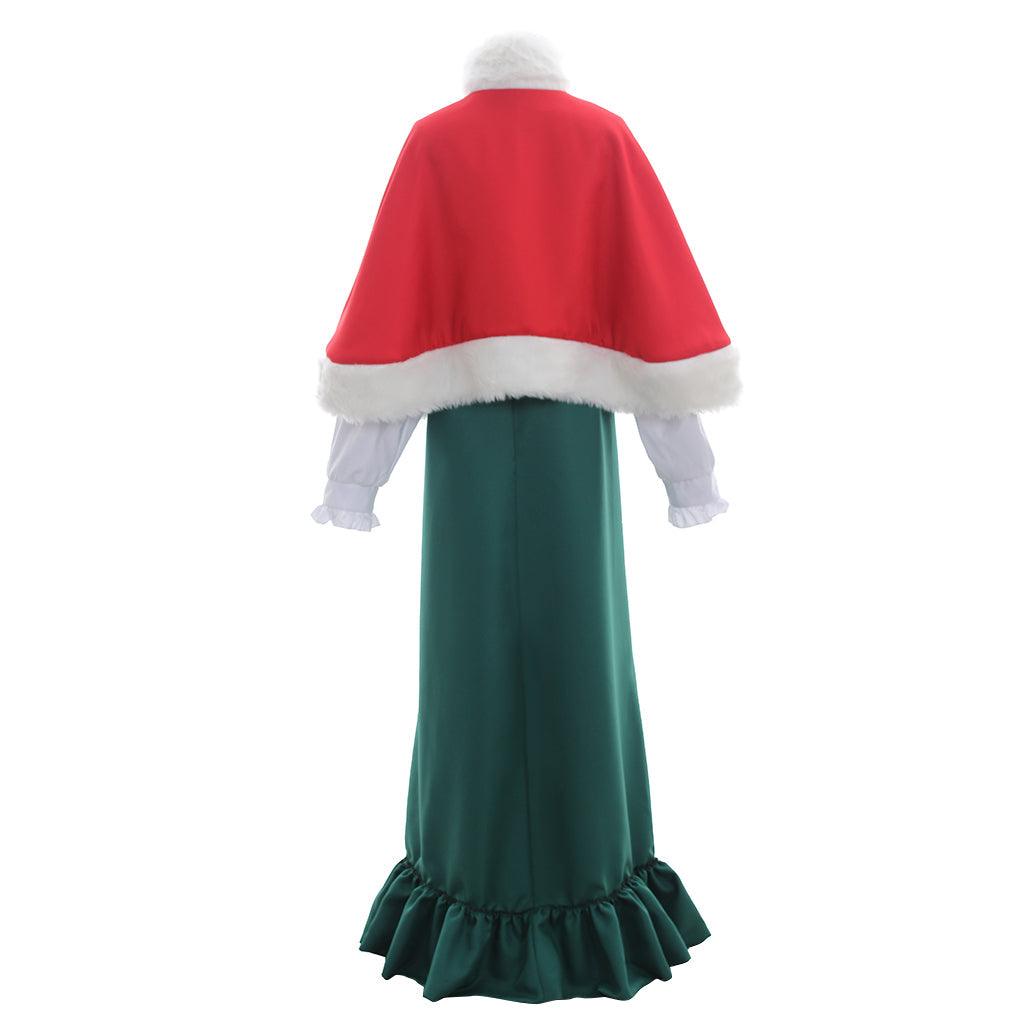 Vintage Medieval Victorian Red & Green Top Dress Hat Cosplay Costume Adult Halloween Christmas Color