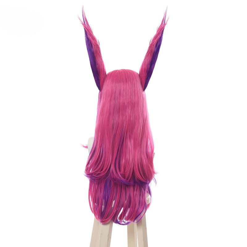 LOL Star Guardian Xayah Cosplay Wig The Rebel Wigs 65cm Long Pink Purple Wig with Ears Heat Resistant Synthetic Hair