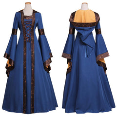 Flare Sleeve Medieval Dress Hooded High Waist Lace Up Vintage Dresses For Women Gothic Cosplay European Court Long Party Dress