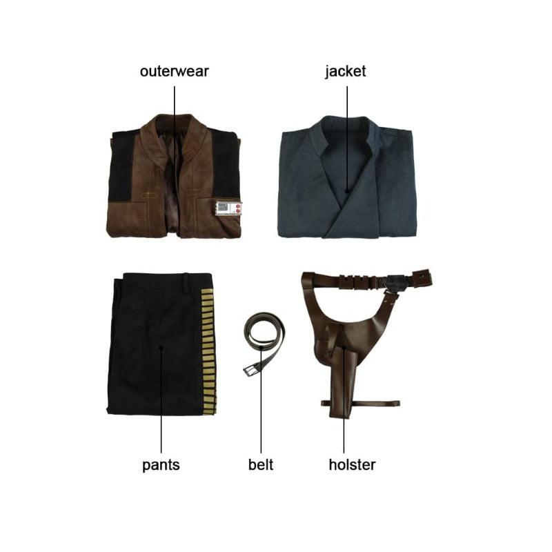 Han Solo Cosplay Costume Set - Top, Pant, Coat, Belt for Halloween & Parties