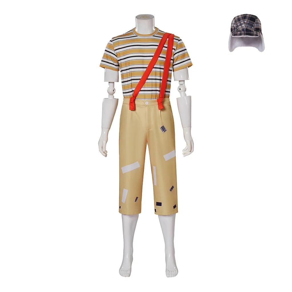 Mexican TV Play El Chavo Del Ocho Costume Men Stripe T Shirt Pants with Hat Full Set for Male Adult Halloween Outfits